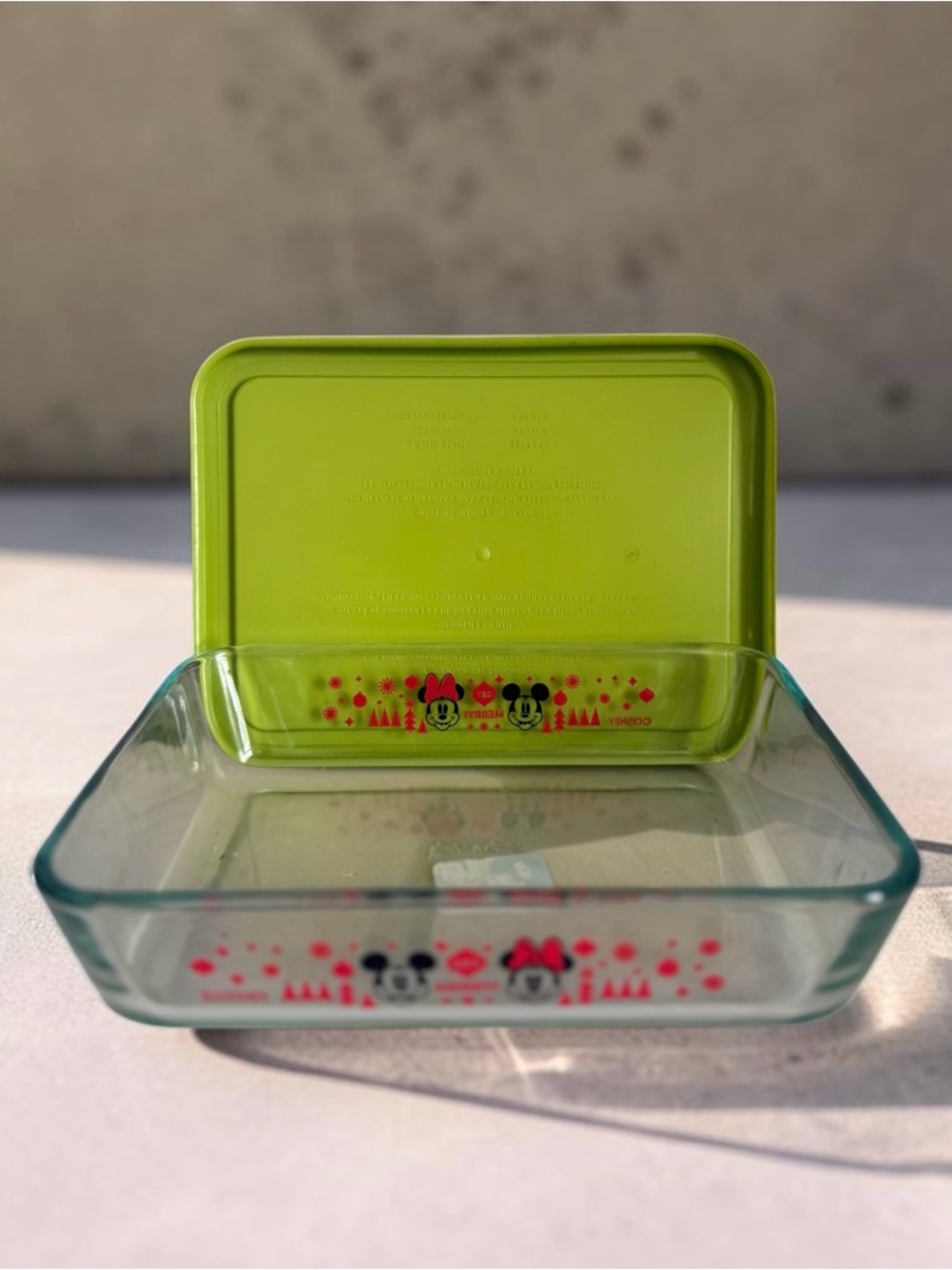 Pyrex Mickey & Minnie Green Glass Food Storage Container with Lid
